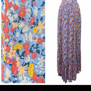 Free People Women Sz XS Purple Blue Floral Pretty Daze Ruffle Elastic Midi Skirt